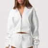 Felpa con cappuccio oversize con zip in Milk Felpa con cappuccio oversize con zip in Milk