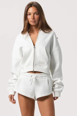 Felpa con cappuccio oversize con zip  in Milk