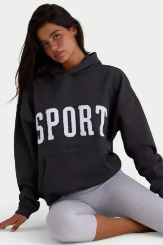 Felpa con cappuccio oversize in morbido cotone felpato, nero