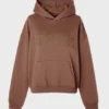 Felpa con cappuccio oversize ricamata color cacao Felpa con cappuccio oversize ricamata color cacao