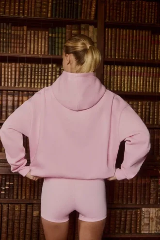 Felpa con cappuccio oversize ricamata in rosa cipria