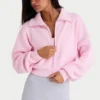 Felpa corta con zip in maglia a costine, rosa pallido Felpa corta con zip in maglia a costine, rosa pallido