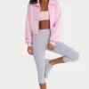 Felpa corta con zip in maglia a costine, rosa pallido Felpa corta con zip in maglia a costine, rosa pallido