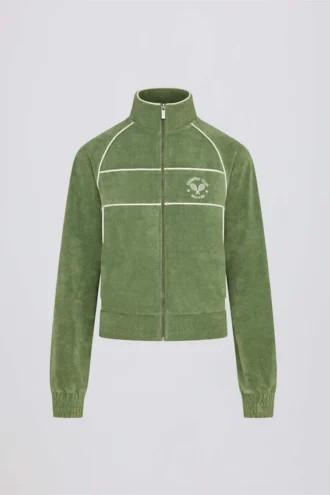 Felpa corta con zip in spugna verde