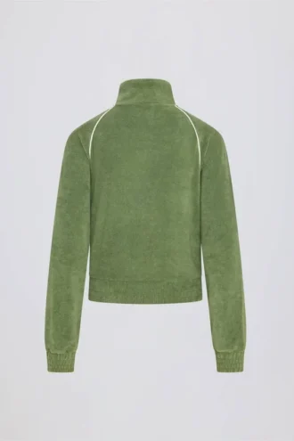 Felpa corta con zip in spugna verde