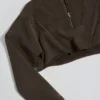 Felpa corta in jersey di cotone con lavaggio acido, colore marrone Felpa corta in jersey di cotone con lavaggio acido, colore marrone