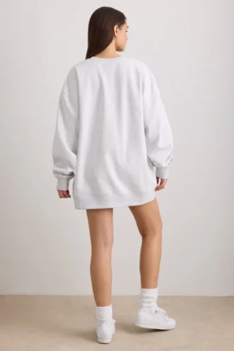Felpa oversize con collo rotondo in grigio melange