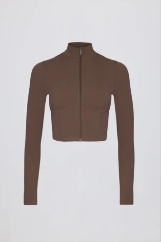Giacca corta con zip Soft Active in color Cacao