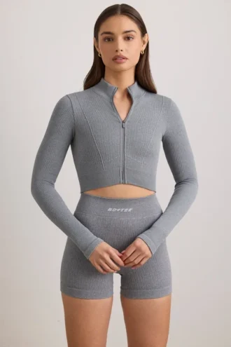 Giacca corta FlexiRib in grigio melange