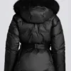 Giacca da sci impermeabile con cappuccio in pelliccia sintetica, colore nero Giacca da sci impermeabile con cappuccio in pelliccia sintetica, colore nero