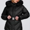 Giacca da sci impermeabile con cappuccio in pelliccia sintetica, colore nero Giacca da sci impermeabile con cappuccio in pelliccia sintetica, colore nero