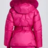 Giacca da sci impermeabile con cappuccio in pelliccia sintetica, rosa magenta Giacca da sci impermeabile con cappuccio in pelliccia sintetica, rosa magenta