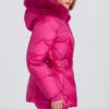 Giacca da sci impermeabile con cappuccio in pelliccia sintetica, rosa magenta Giacca da sci impermeabile con cappuccio in pelliccia sintetica, rosa magenta
