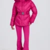 Giacca da sci impermeabile con cappuccio in pelliccia sintetica, rosa magenta Giacca da sci impermeabile con cappuccio in pelliccia sintetica, rosa magenta