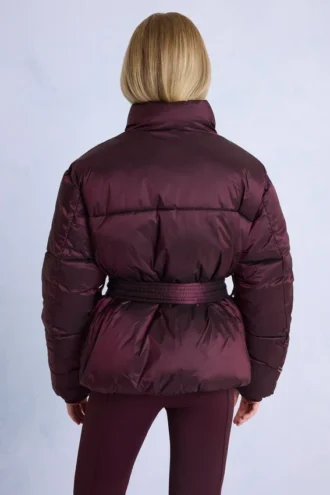 Giacca da sci oversize impermeabile con cintura in bordeaux