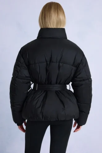 Giacca da sci oversize impermeabile con cintura in nero