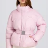 Giacca da sci oversize impermeabile con cintura in rosa cipria Giacca da sci oversize impermeabile con cintura in rosa cipria