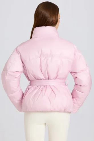 Giacca da sci oversize impermeabile con cintura in rosa cipria Giacca da sci oversize impermeabile con cintura in rosa cipria