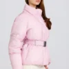 Giacca da sci oversize impermeabile con cintura in rosa cipria Giacca da sci oversize impermeabile con cintura in rosa cipria