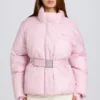 Giacca da sci oversize impermeabile con cintura in rosa cipria Giacca da sci oversize impermeabile con cintura in rosa cipria