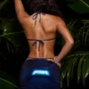 Gonna a balze metallizzata per costumi da bagno in blu Gonna a balze metallizzata per costumi da bagno in blu