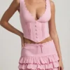 Gonna a strati con volant a vita bassa Lorena in rosa tenue