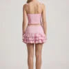 Gonna a strati con volant a vita bassa Lorena in rosa tenue