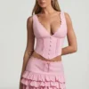 Gonna a strati con volant a vita bassa Lorena in rosa tenue
