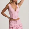 Gonna a strati con volant a vita bassa Lorena in rosa tenue