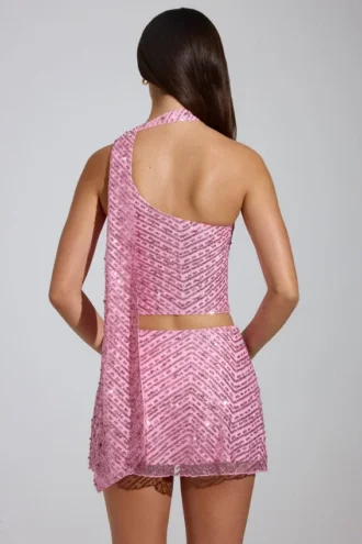 Gonna a trapezio a vita bassa con decorazioni Adhara in rosa