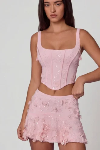 Gonna a trapezio con decorazioni Lorelei in rosa tenue