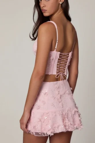 Gonna a trapezio con decorazioni Lorelei in rosa tenue