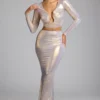 Gonna a tubino in jersey metallizzato a vita media Zahra in oro chiaro