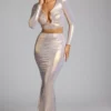 Gonna a tubino in jersey metallizzato a vita media Zahra in oro chiaro
