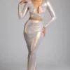 Gonna a tubino in jersey metallizzato a vita media Zahra in oro chiaro