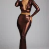 Gonna a tubino in jersey metallizzato a vita media Zahra in rame bronzo