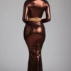 Gonna a tubino in jersey metallizzato a vita media Zahra in rame bronzo