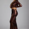 Gonna a tubino in jersey metallizzato a vita media Zahra in rame bronzo