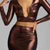 Gonna a tubino in jersey metallizzato a vita media Zahra in rame bronzo
