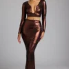Gonna a tubino in jersey metallizzato a vita media Zahra in rame bronzo