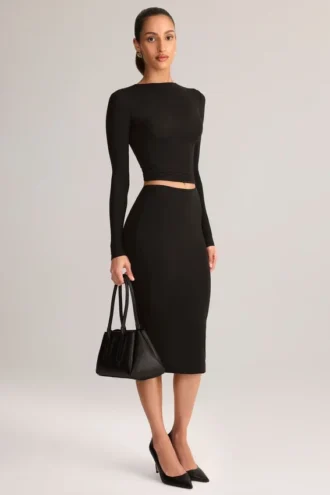 Gonna a tubino midi Aven in Modal a vita media, colore nero