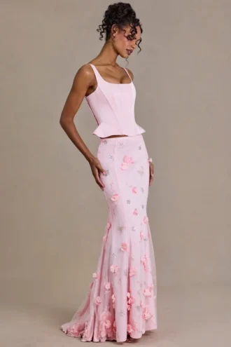 Gonna in tulle impreziosita Opaline Premium in rosa confetto