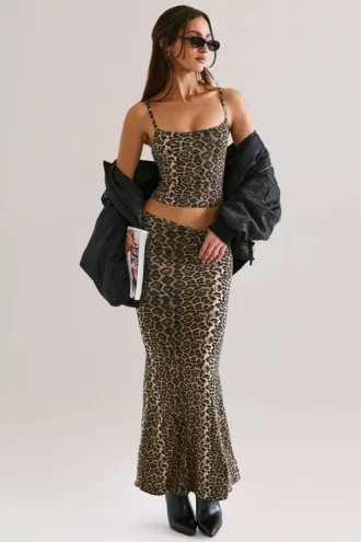 Gonna lunga a sirena a vita media in modal Avenley con stampa leopardata