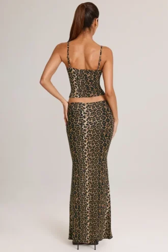 Gonna lunga a sirena a vita media in modal Avenley con stampa leopardata
