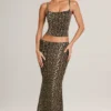 Gonna lunga a sirena a vita media in modal Avenley con stampa leopardata Gonna lunga a sirena a vita media in modal Avenley con stampa leopardata