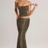 Gonna lunga a sirena a vita media in modal Avenley con stampa leopardata Gonna lunga a sirena a vita media in modal Avenley con stampa leopardata