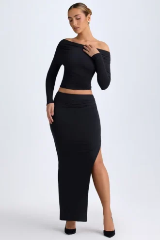 Gonna lunga a vita bassa Carolina in modal, colore nero