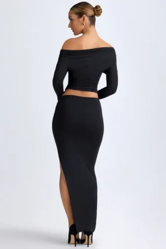 Gonna lunga a vita bassa Carolina in modal, colore nero
