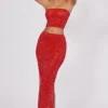 Gonna lunga a vita media con decorazioni Fausta in rosso fuoco Gonna lunga a vita media con decorazioni Fausta in rosso fuoco