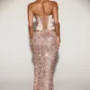 Gonna lunga a vita media con spacco sulla coscia e decorazioni Nevara in oro rosa Gonna lunga a vita media con spacco sulla coscia e decorazioni Nevara in oro rosa
